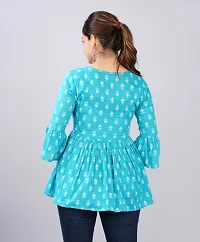 Casual Bell Sleeves Printed Women teal Top-thumb1