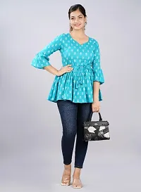 Casual Bell Sleeves Printed Women teal Top-thumb4