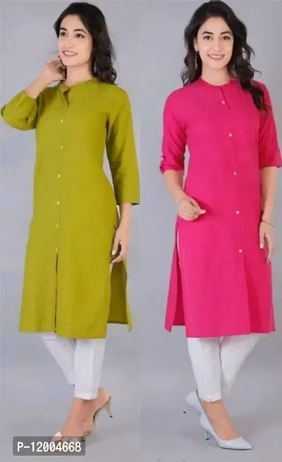 Green Cotton Blend Solid Kurtas For Women