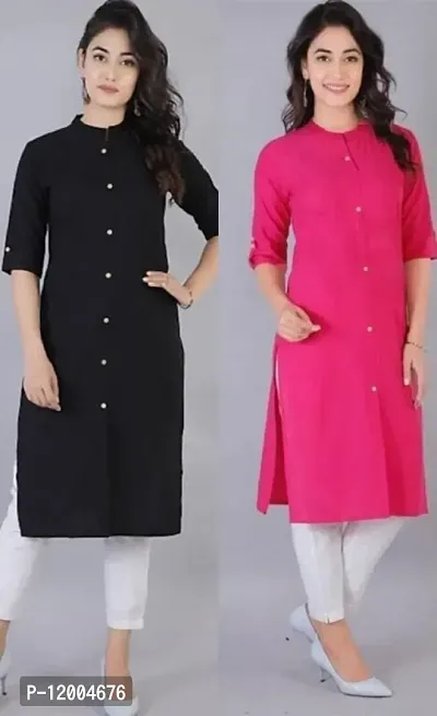 Stylish Pink Cotton Solid Kurtas For Women-thumb0