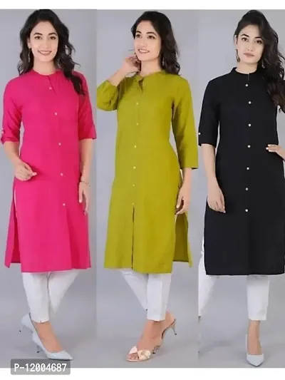 Classic Solid Kurtis for Women, Pack of 3-thumb0