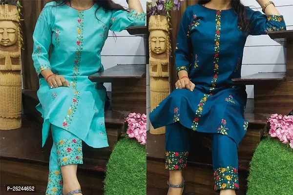 Aqua Blue And Navy Blue Coloured Cotton Kurta