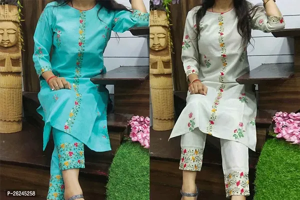 Aqua Blue And Grey Coloured Cotton Kurta