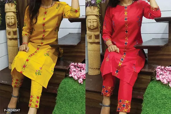 Yellow And Red Coloured Cotton Kurta