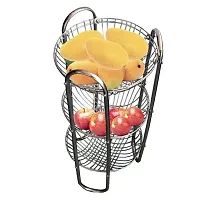 Stainless Steel Fruits and Vegetables Round Trolley Basket Rack Stand Set of 1 (Color: Silver, Shelf: 3, Shape: Capsule)-thumb1