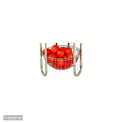 Stainless Steel Fruits and Vegetables Round Trolley Basket Rack Stand Set of 1 (Color: Silver, Shelf: 3, Shape: Capsule)-thumb3