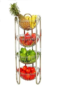 Stainless Steel Fruits and Vegetables Round Trolley Basket Rack Stand Set of 1 (Color: Silver, Shelf: 3, Shape: Capsule)-thumb3