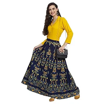 Trend Level Rayon Printed Skirts (Navy Blue, M)