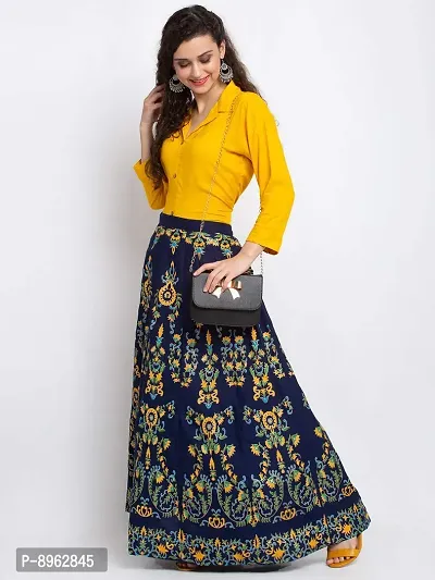 Trend Level Rayon Printed Skirts (Navy Blue, S)-thumb3