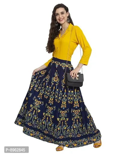 Trend Level Rayon Printed Skirts (Navy Blue, S)-thumb0