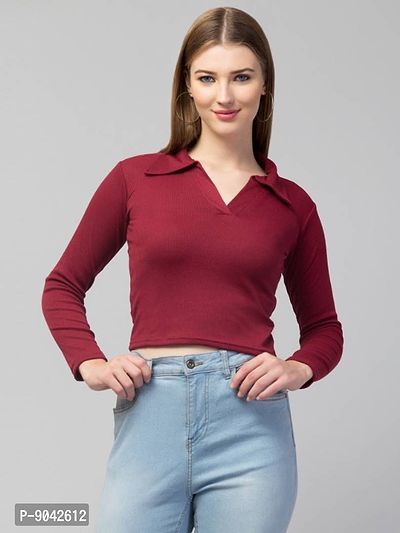 Classic Polo Collar Full Sleeves Top for Women
