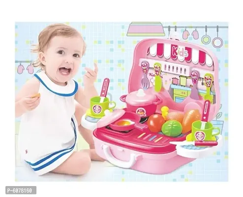 Kitchen Set Toy Pretend Play Toys Food for Kids, Little Chef Kitchen Set for Kids in Chef Carry case - Role Play Fun Toys for Girls and Boys (Kitchen Set with Wheel)