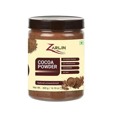 ZARLIN Unsweetened  Natural Cocoa Powder for Making Chocolate Cake, Cookies Desserts (400gm)