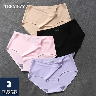LIECRY ART 5 PCS Women Cotton Silk Seamless Panty Combo Set Innerwear Briefs Hipster Medium Waist Panties Multicolor