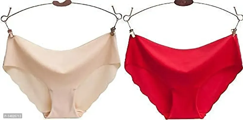 Women's Cotton Ice Silk Seamless Invisible Panties Hipster Medium Rise  Brief No Panty Line Underwear Multicolor Pack of 2