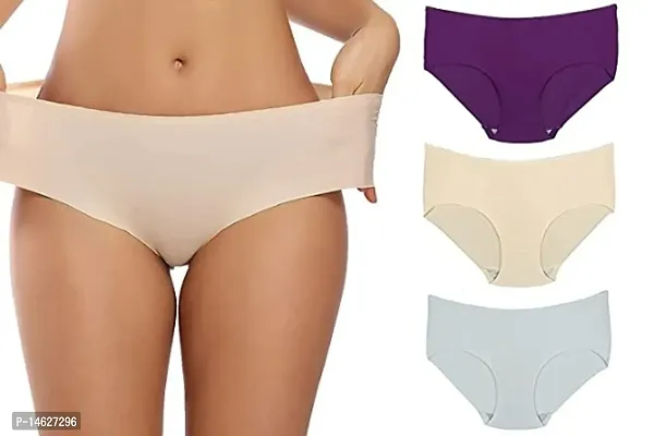 Pack of 3(Free Size)(Multi Color) Women/Girls ice Silk Invisible Seamless Panty,Mid Rise No Show Laser Cut Hipster Panties, Smooth Stretch Women Hipster Panties for Women Daily Use