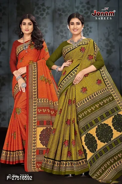 Classic Cotton Saree without Blouse piece, Pack of 2