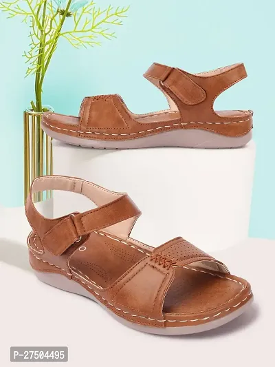 Elegant Tan Synthetic Leather Sandals For Women