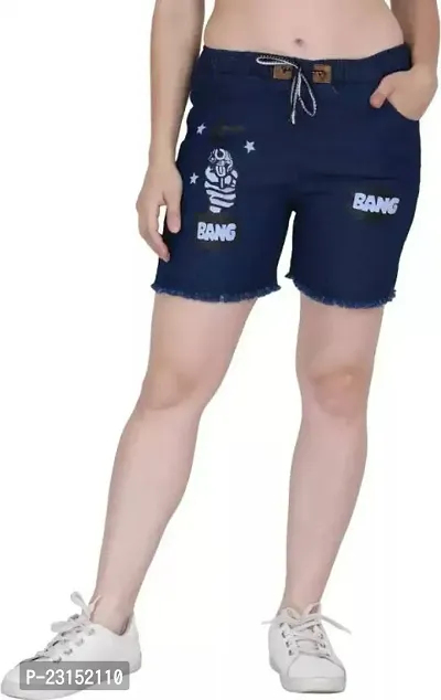 Stylish Fancy Denim Solid Regular Shorts For Girls-thumb0