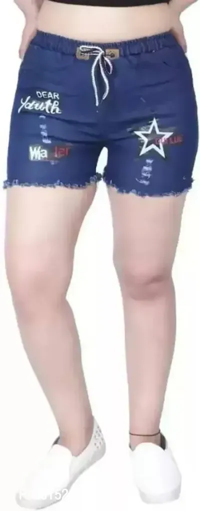 Stylish Fancy Denim Solid Regular Shorts For Girls