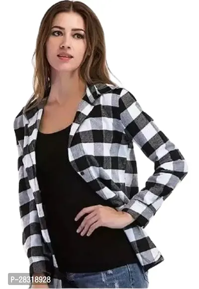 Stylish Black Cotton Blend Checked Shirt For Women-thumb0