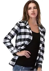 Stylish Black Cotton Blend Checked Shirt For Women-thumb1