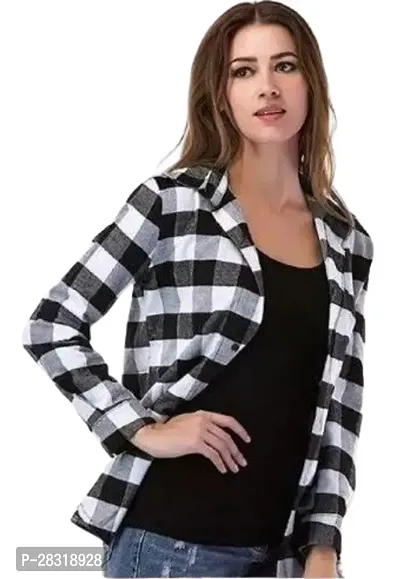 Stylish Black Cotton Blend Checked Shirt For Women-thumb2