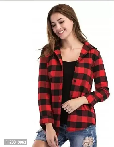 Stylish Red Cotton Checked Shirt For Women-thumb0