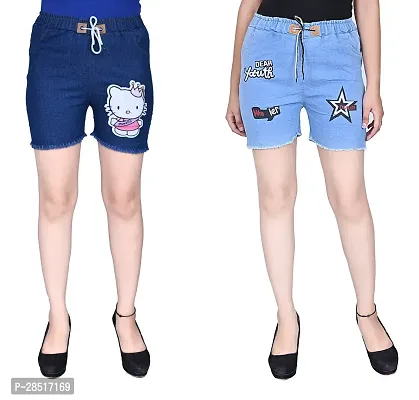 Trendy and stylish girls denim short casual short (pack of 2)-thumb0