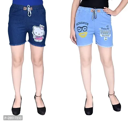 Stylish girls denim Combo short casual short (pack of 2)-thumb0