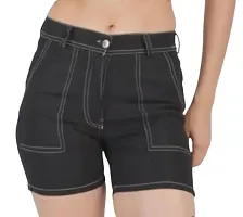 Fashionable and Stylish Black Denim Jeans shorts For Women-thumb1