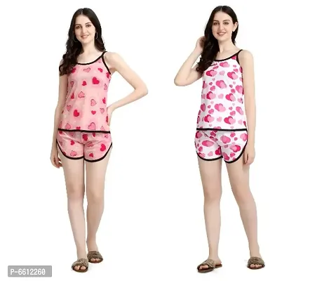 Summer Special Women Floral Printed Multicolor Daily Wear Top and Shorts Set (Combo Pack 2)