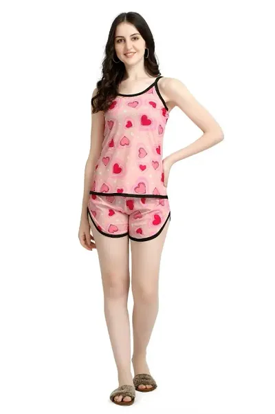 Women Stylish Nightwear Printed Sleeveless Top Short Set