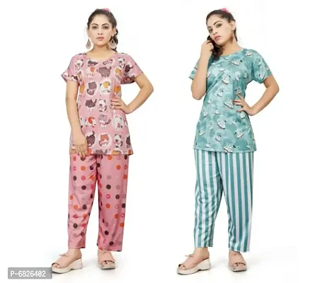 Women Stylish Combo Nightwear Printed Top  Pyjama Set