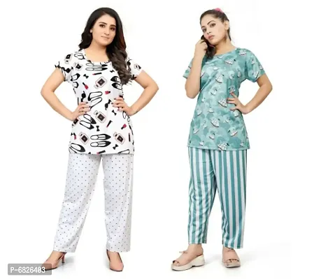 Women Stylish Combo Nightwear Printed Top  Pyjama Set-thumb0