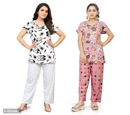 Women Stylish Combo Nightwear Printed Top  Pyjama Set