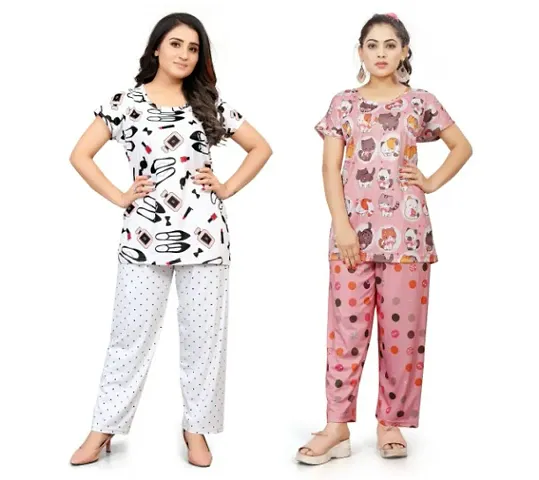 Women Stylish Combo Nightwear Top Pyjama Set