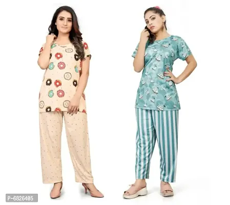 Women Stylish Combo Nightwear Printed Top  Pyjama Set