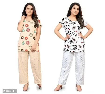 Women Stylish Combo Nightwear Printed Top  Pyjama Set