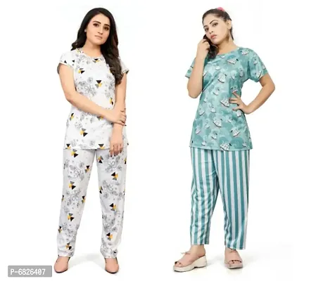 Women Stylish Combo Nightwear Printed Top  Pyjama Set