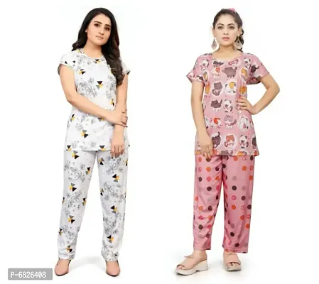 Women Stylish Combo Nightwear Printed Top  Pyjama Set-thumb0