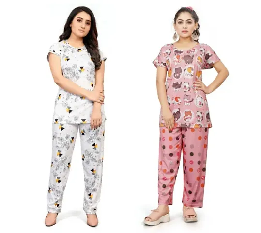 Women Stylish Combo Nightwear Top Pyjama Set