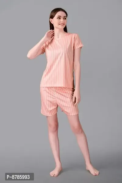 Trendy Soft Polyester Printed Round Neck Short Sleeves Top With Shorts For Women-thumb0