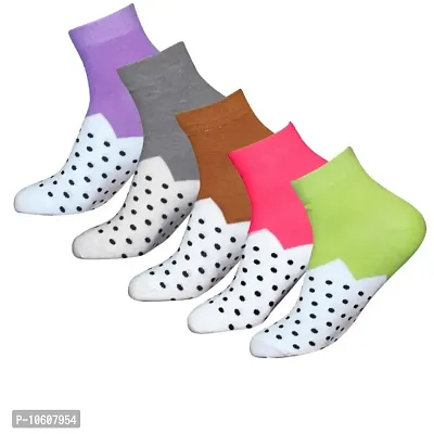 Winter Season New Arrival Multicolor Cotton Self Design Ankle Length Womens Socks (Pack Of 05)-thumb0