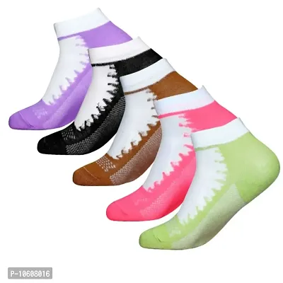 New Arrival Multicolor Cotton Self Design Ankle Length Womens Socks (Pack Of 05)