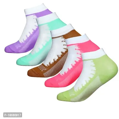 New Arrival Multicolor Cotton Self Design Ankle Length Womens Socks (Pack Of 05)