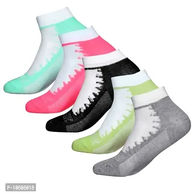 New Arrival Multicolor Cotton Self Design Ankle Length Womens Socks (Pack Of 05)