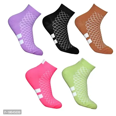 Attractive New Design Multicolor Cotton Self Design Ankle Length Womens Socks (Pack Of 05)