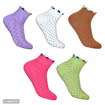 Attractive New Design Multicolor Cotton Self Design Ankle Length Womens Socks (Pack Of 05)