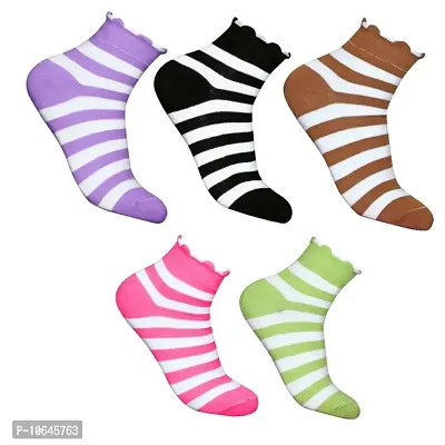 Attractive New Design Multicolor Cotton Self Design Ankle Length Womens Socks (Pack Of 05)